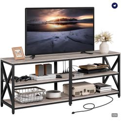 TV stand with power outlet gray new