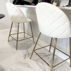 2 White City Furniture REAL Leather Stools With Gold Legs