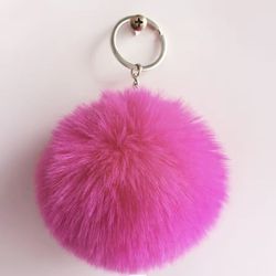 Pink Fur Ball Keychain 