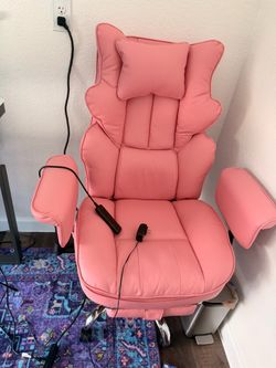 Pink massage , heat , office chair with remote and foot rest
