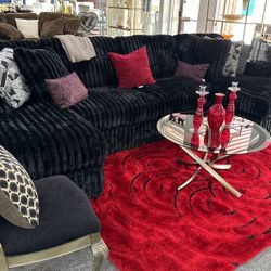 Black Thick Corduroy Sectional