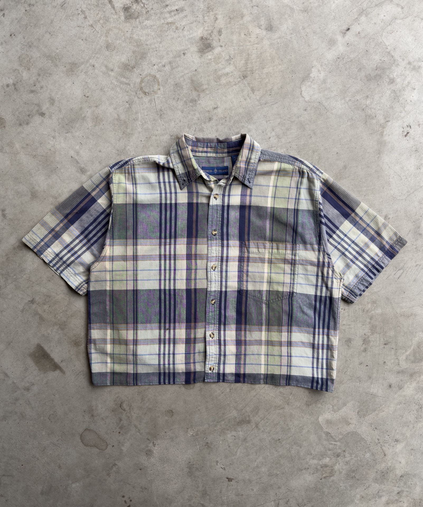 Vintage Cropped Plaid Button Down Shirt - M