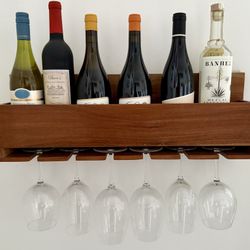 Wooden Wine Bottle Rack (6 bottles + 6 glasses)