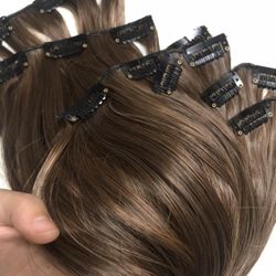 22” 16 Clips Brown hair extension clip in 