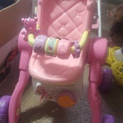 Girl Strawberry Stroller And Baby Doll Walker