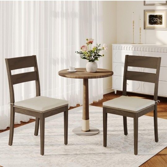 Wood Dining Chairs with Memory Foam Cushion Set of 2, Modern Upholstered Kitchen Chairs with Ladder Back, Farmhouse Side Chairs with Wood Legs for Din