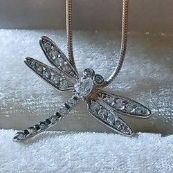 Dragonfly Sterling Silver Crystal Necklace 