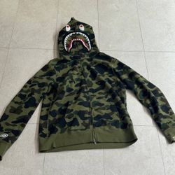 BAPE A Bathing Ape 1st Camo Green Full Zip Shark Hoodie Size L Large