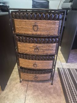 4-Drawer Wicker and Metal Storage Chest