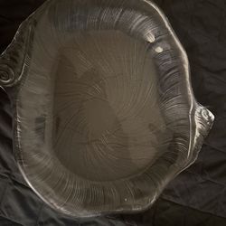 1970s vintage Mikasa studio nova seashell clear crystal textured swirl 15 inch oval platter