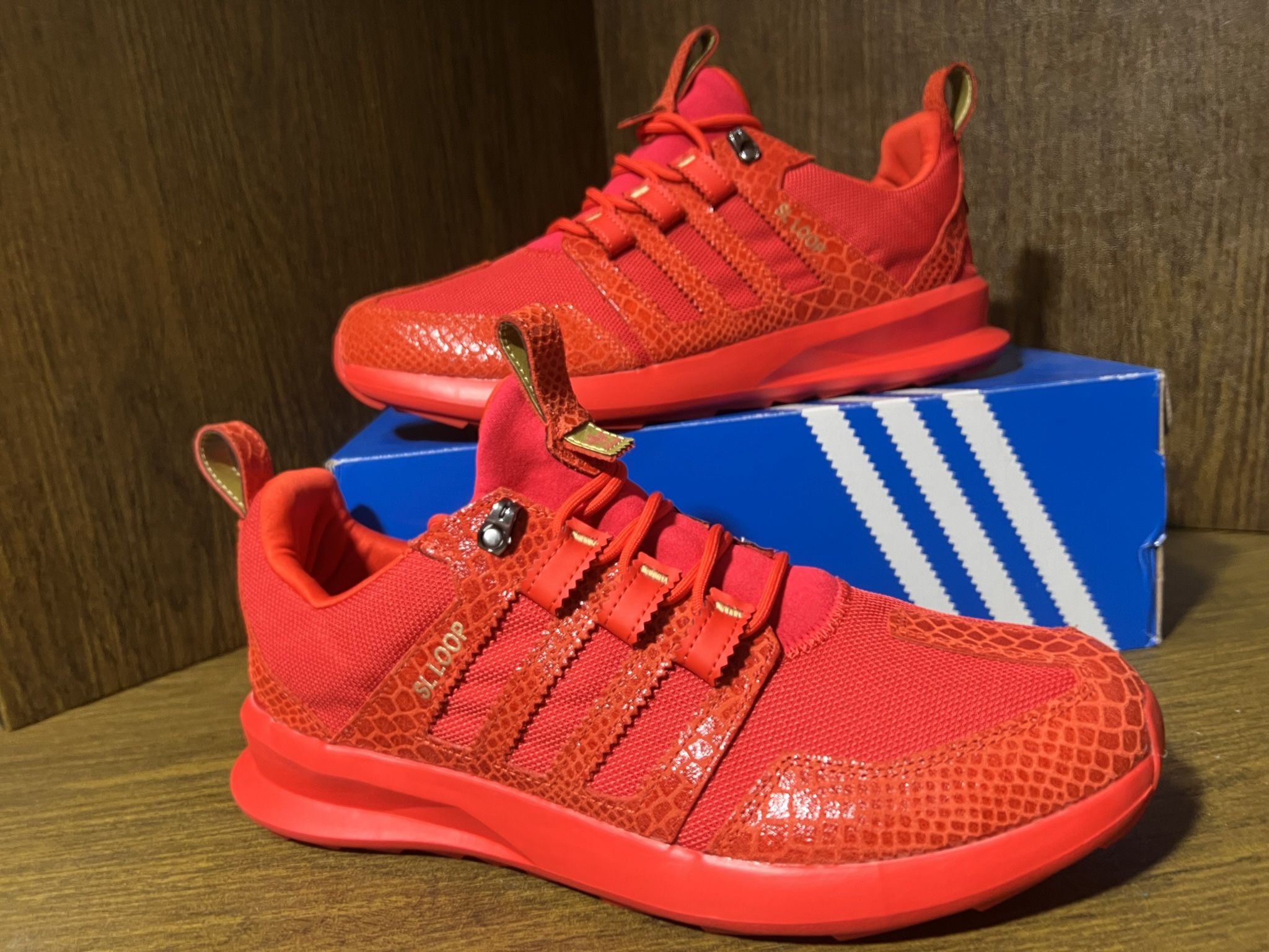 ADIDAS / “SL LOOP RUNNER TR” RED CROC Soft Leather Snake Skin Shoes / Chinese New Years / Men's 12 / Like New w/ Box!! / Worn 1x / Red & Gold