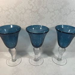 Three Goblets Art Land Vintage Bubble Glass 