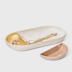 Brand New Oblong Round Nesting Jewelry Organizer Tray Set 3pc - A New Day™ Cream/Gold