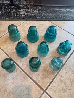 Lot of 9 Aqua Teal Glass Telegraph and Utility insulators