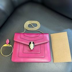 Bvlgari Serpenti Forever Square Crossbody Purple Shoulder Bag calf Leather Beet Amethyst Receipt & Mirror