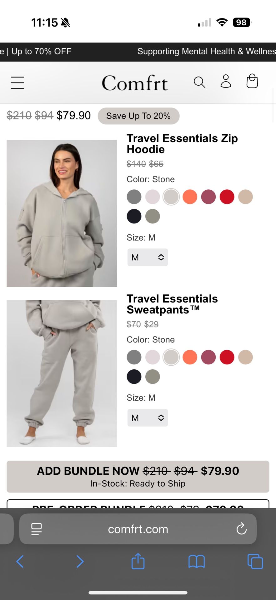 BNWT Comfort Travel Essentials Hoodie & Sweats