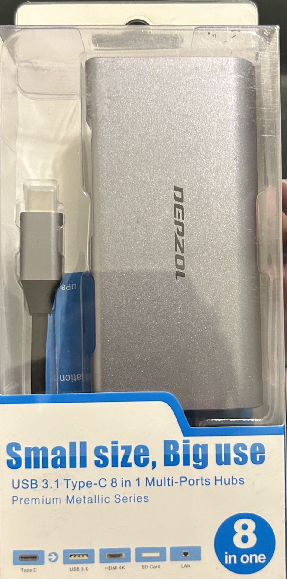 DEPZOL USB C Hub Type C Adapter 8-in-1 Dock to HDMI 4K Gig Ethernet RJ45 DP801