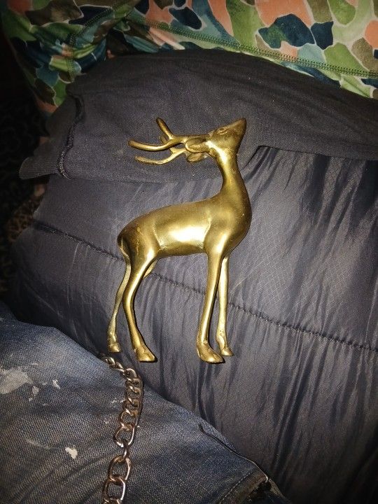 Mid Century Vintage Brass Deer  Statue