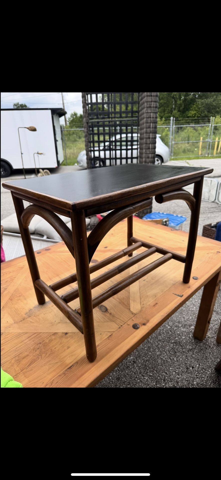 Bamboo End Table, Faux Wood Top Laminated