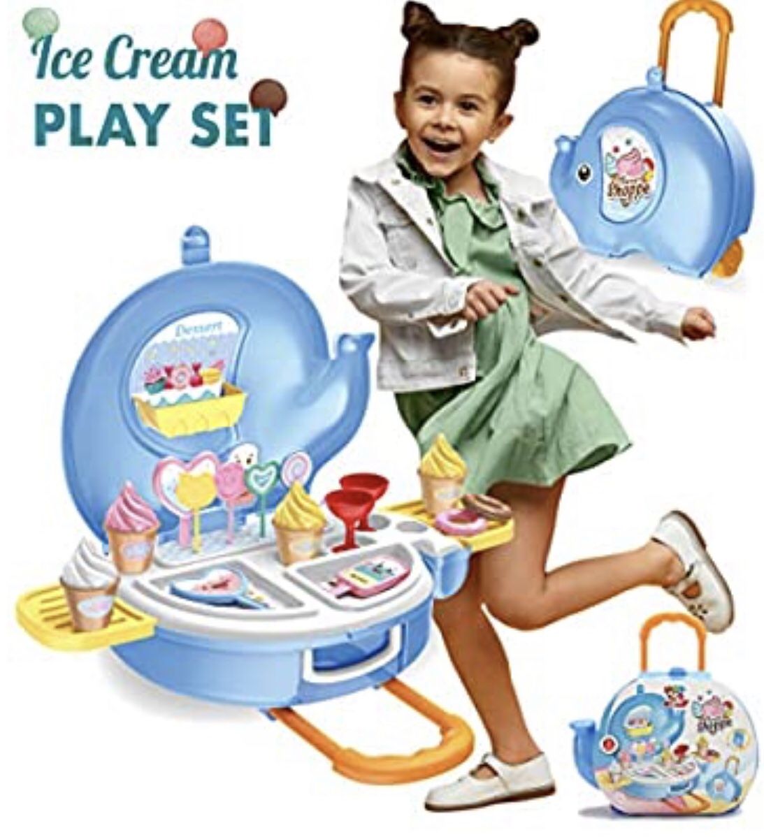 Toys Ice Cream Play Set for Kids - 27pcs Ice Cream Parlor Pretend Play Food Set for Toddlers, Boys & Girls Age 2 3 4 5 +, Ice-Cream Food Trolley Toy