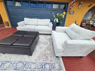 Beautiful Suede couch and chairs with Ottoman storage totally Deep Clean Good Condition