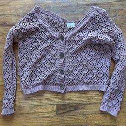 Mauve knit cardigan with button up front size medium 