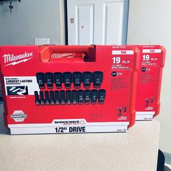 Milwaukee Nee 19pcs 1/2” Impact Sockets Set $120 Each 