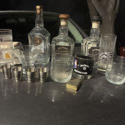 All Jack Daniel’s Items And An Old Bottle With Original Jack Daniel’s Label Before It Changed 