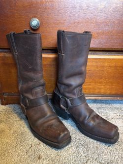 Frye Women's Leather 12R O-Ring Harness Hardware Square Toe Tall Moto Boots size 7.5