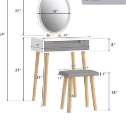  Makeup Vanity Table Set with 3 Modes Adjustable Lighted Mirror Cushioned Stool, Dressing Table for Small Space