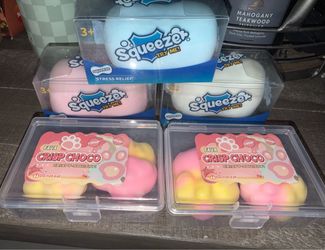 Squeezer Stress Relief Toys and Faux Crisp Choco Squishies Bundle