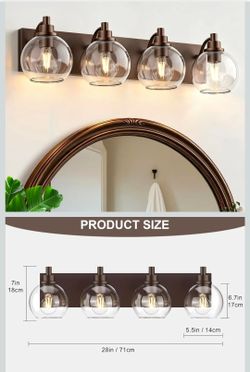 IZORRO Bathroom Light Fixtures, 4-Light Oil Rubbed Bronze Vanity Light, Modern Wall Sconces with Globe Clear Glass Shade, Vanity Lighting Fixtures Ove