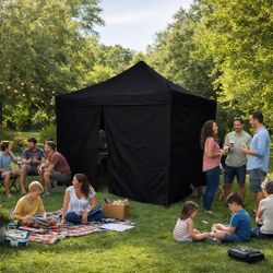 10x10 Popup Black With 4 Sides Zipper Door