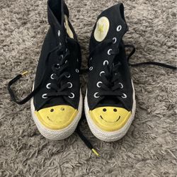 converse all star black with smiley face high rise shoes size 7.5 women’s 