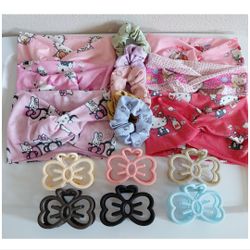 Hello Kitty (18 PCS) Knotted Headbands Bow Claw Clip Scrunchies Hair Brush