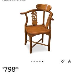 Two Natural Finish Rosewood Flower and Bird Oriental Corner Chairs