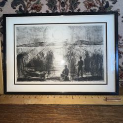 Vintage Circa 1960s Etching Framed Under Glass Pencil Signed By Artist 