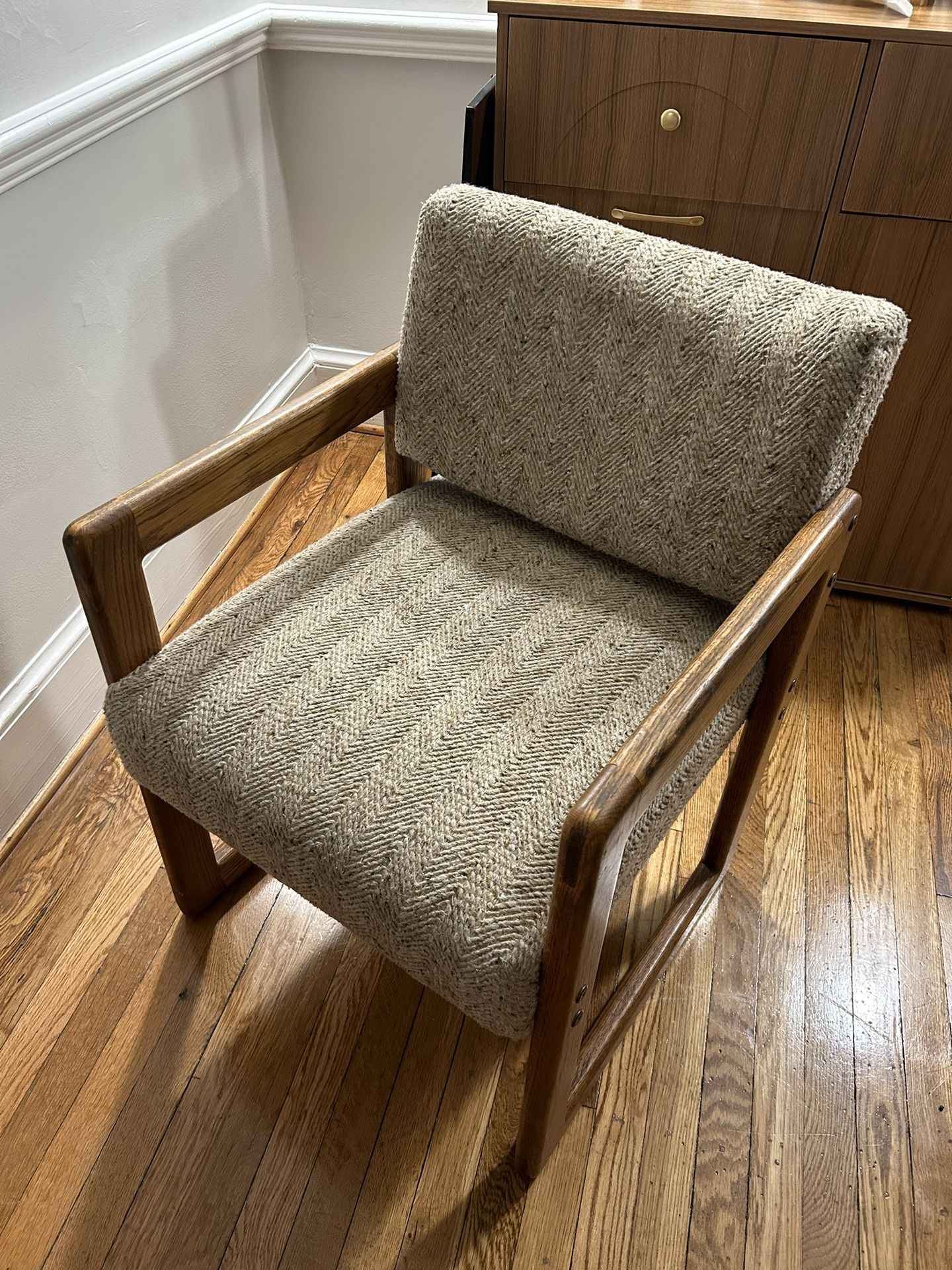 Tweed And Wood Accent Chair