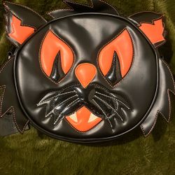 Vinyl Cat Purse Orange Black With Adjustable & Removable Strap 