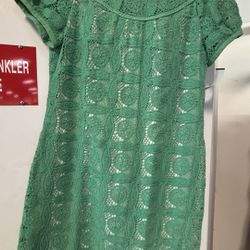 T Tahari green cotton lace dress with lining Size S