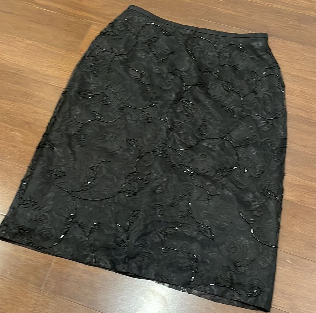 Ann Taylor black lace with beading pencil skirt