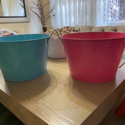 2 Large Metal Buckets 