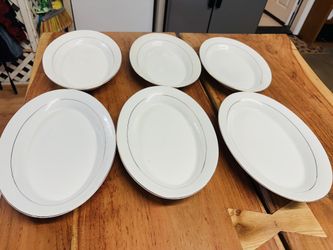 Set of 6 The Porcelain 14” Oval platter White With Gold Trim kitchenware dinnerware