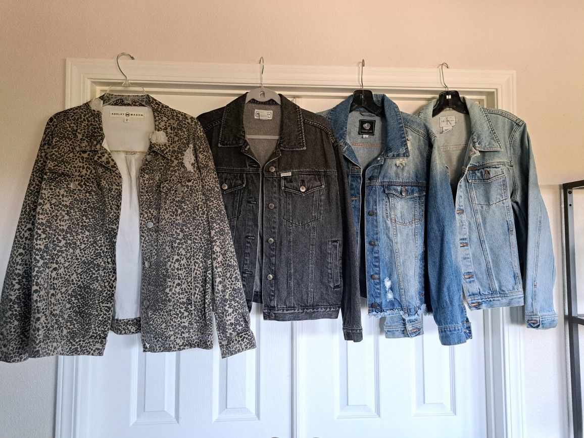 Denim Jean Jackets - Vintage Calvin Klein, Black Denim, Distressed, Cheetah Leopard - Lowered Prices! See All Pics, Details & Pricing