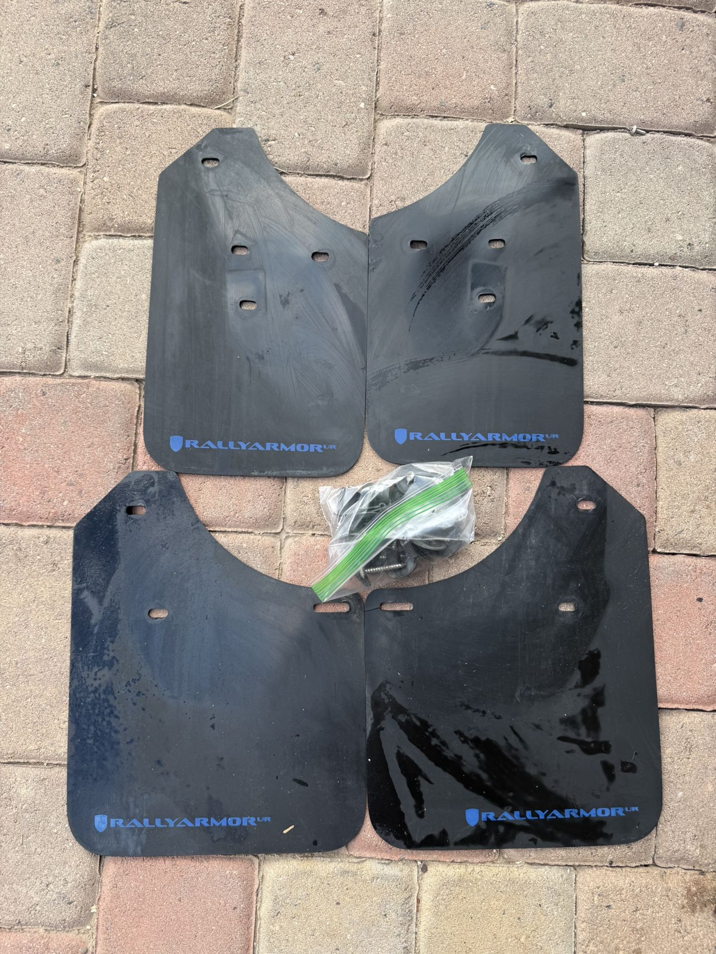 Rallyarmor mudflaps 02-07 Subaru WRX STi black and blue with hardware 