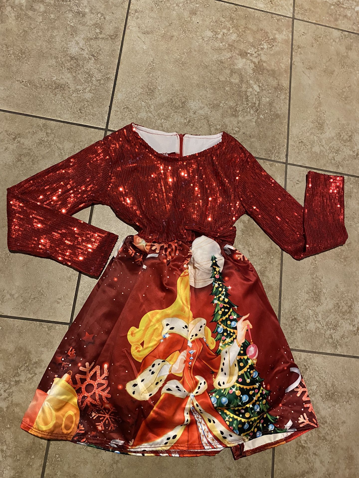 Christmas Sequins  Sleeping Beauty Dress L 10-11 Red Bow Detail