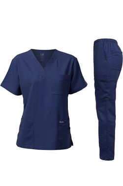 Dagacci Medical Uniform Unisex Women and Men’s V-Neck Super Stretch Scrub Set