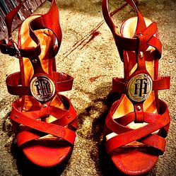 Tommy Hilfiger Red Leather And Gold Wedges Sz 81/2 Brand New $40 