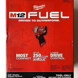 Milwaukee New 3/8” Stubby Impact Wrench M12 Fuel 