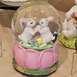 Easter Musical Snow Globe With Bunny Couple